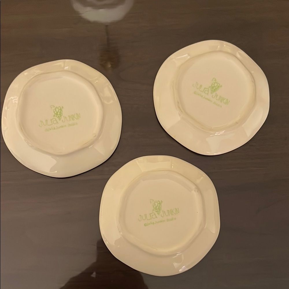 Vintage Julia Junkin Yellow Appetizer plates olive tree branch bundle of 3 - Picture 2 of 5